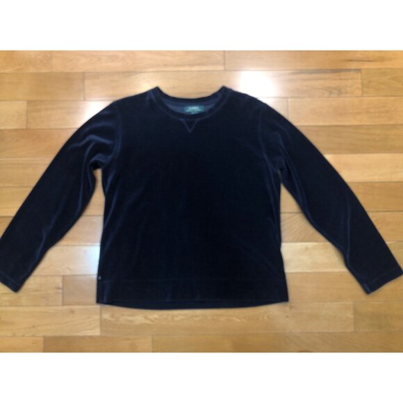 Lauren Ralph Lauren Cotton Blend Velour Long Sleeve Navy Sweatshirt Size L - Picture 9 of 10